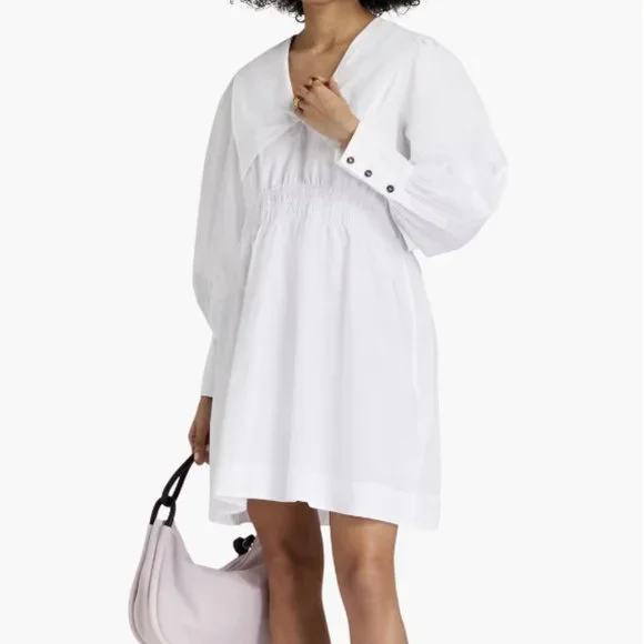 knee length dresses for ladies GANNI MINI DRESS W FRILL BRIGHT WHITE – Simple Caracters